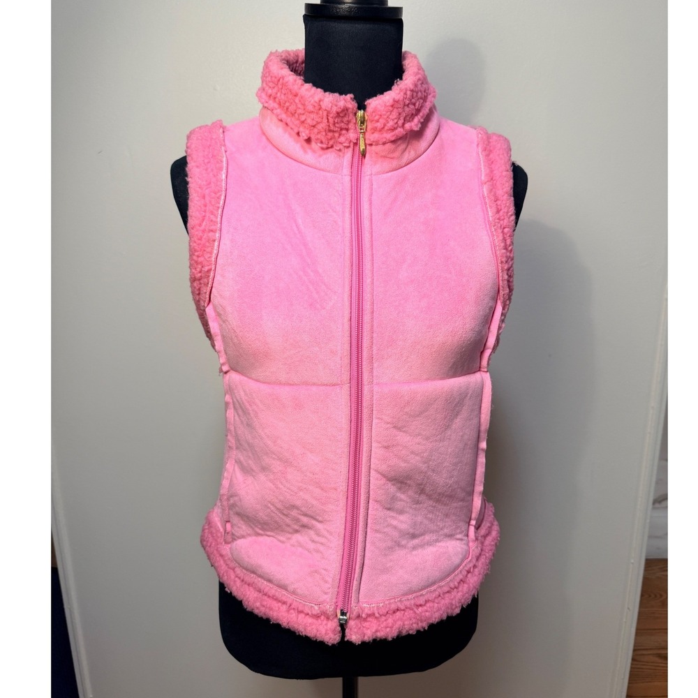 Obermeyer Vest S Pink Faux Suede Sherpa Lined Embroidered Deer Gorpcore Zip Up